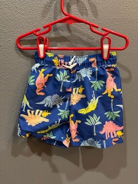 Old Navy Navy Blue Dino Print Kids Swim Trunks